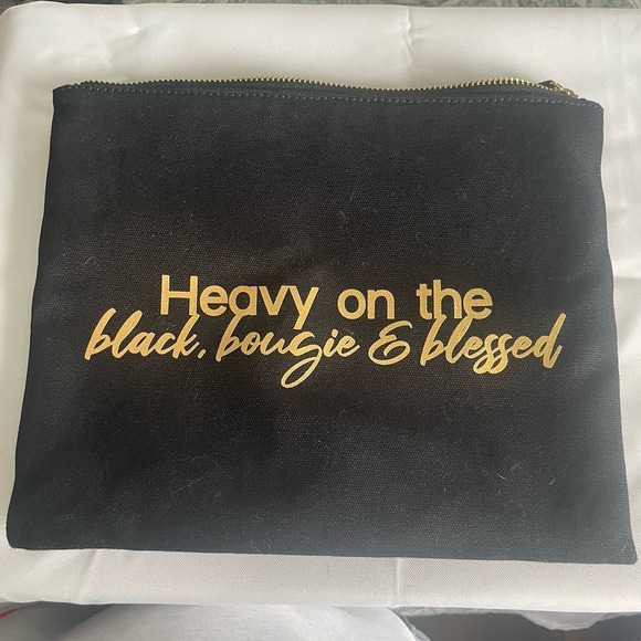 unbranded Handbags - Heavy On The Black Bougie And Blessed Cosmetic Bag Clutch Makeup Bag Black/Gold